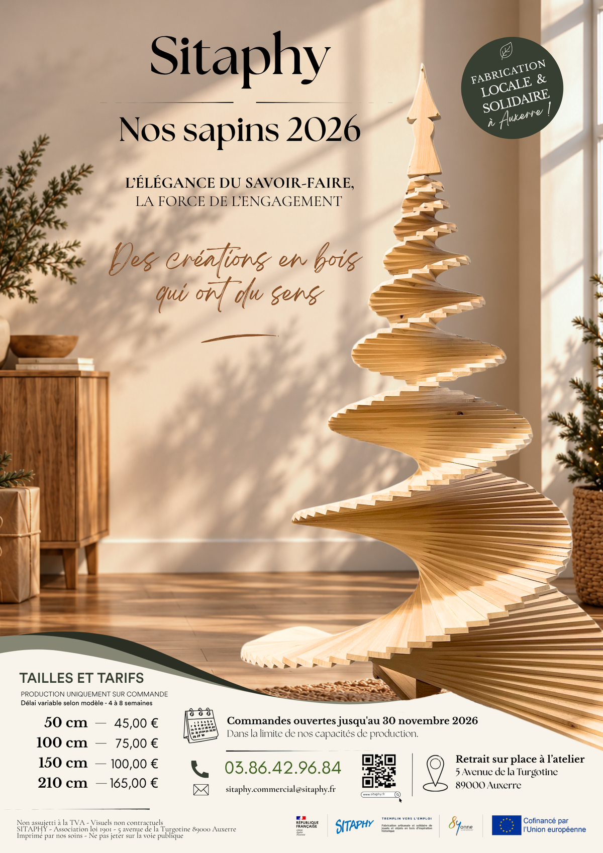 Sapin de Noël en bois artisanal - ( ⚠️ Pas de livraison possible / retrait atelier uniquement )